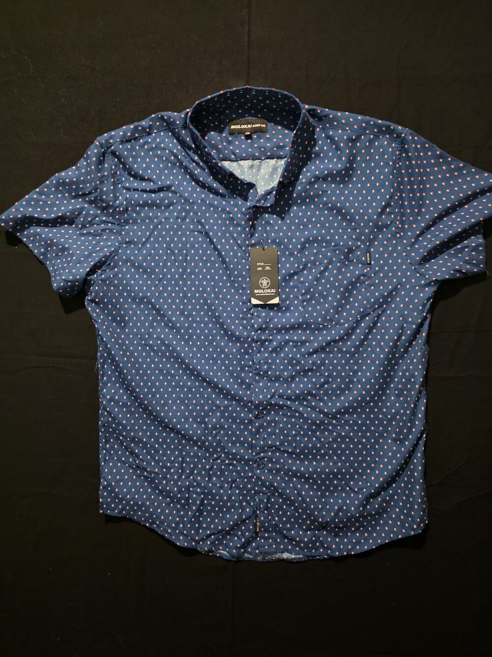 Molokai Surf Co Button Short Sleeve Down Shirt NWT Blue with arrows XXL
